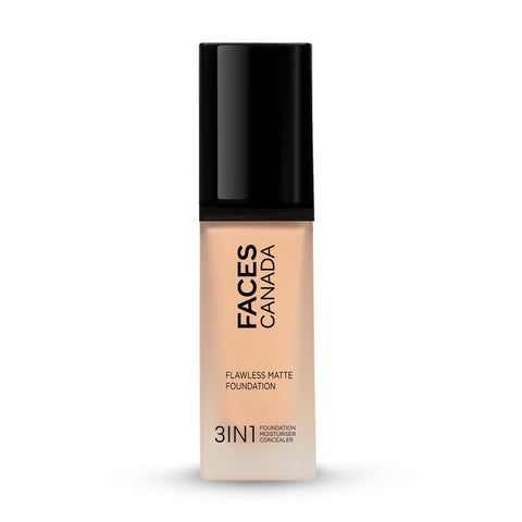 FACES CANADA Flawless Matte Foundation - Rose Ivory 011, 30 ml | 3-in-1 Foundation + Moisturizer + Concealer | 12 HR Hydration + SPF 18 | Full HD Matte Coverage | Lightweight | Anti Ageing