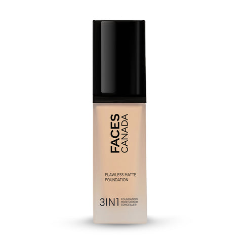 FACES CANADA Flawless Matte Foundation - Rich Ivory 013, 30 ml | 3-in-1 Foundation + Moisturizer + Concealer | 12 HR Hydration + SPF 18 | Full HD Matte Coverage | Lightweight | Anti Ageing