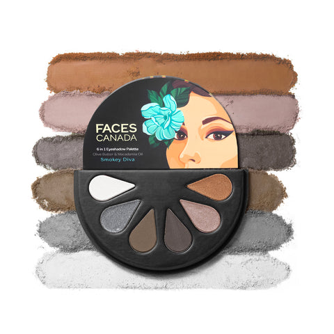 FACES CANADA 6 in 1 Eyeshadow Palette - Smokey Diva 03, 6 gm | Olive Butter & Macadamia Oil | Vibrant Colors | Highly Pigmented | Easily Blendable | Silky Satin Texture | No Crease | Cruelty-Free