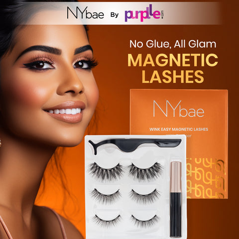 NY Bae Wink Easy Magnetic Eye Lashes|Eyeliner Waterproof | False Eyelashes | Waterproof Mascara| Eye Makeup | Value Pack | Reusable|Korean Beauty Combo of 5