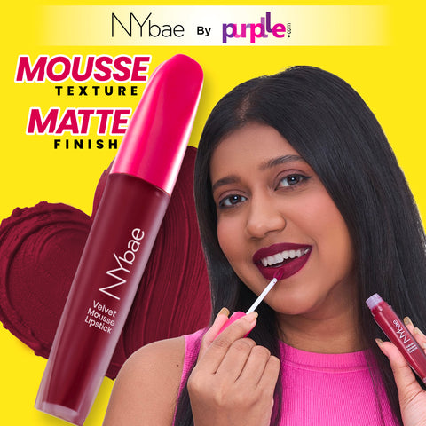 NY Bae Velvet Mousse Liquid Lipstick - Badass Berry 02 (6.5 ml) | Velvet Matte Finish | Transferproof | Smudgeproof | Ultra Light | Smooth | Moisturising Plum Lipstick