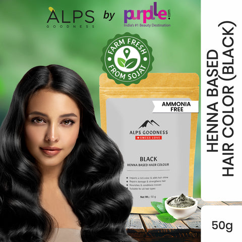 Alps Goodness Henna Based Hair Color Powder - Black (50 gm) | Ammonia Free | Peroxides Free | Enriched with herbs| Black Henna Powder | Kali Mehendi| Sojat Mehendi| Henna Powder for Hair | Alps Goodness Henna