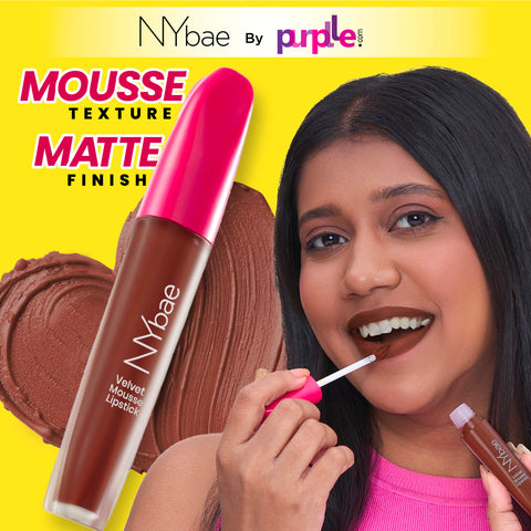 NY Bae Velvet Mousse Liquid Lipstick - Spicy Rust 06 (6.5 ml) | Velvet Matte Finish | Transferproof | Smudgeproof | Ultra Light | Smooth | Moisturising Brown Lipstick