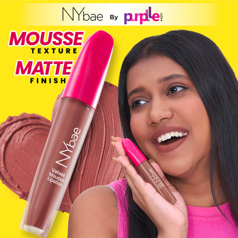 NY Bae Velvet Mousse Liquid Lipstick - Barely Bold 08 (6.5 ml) | Velvet Matte Finish | Transferproof | Smudgeproof | Ultra Light | Smooth | Moisturising Nude Lipstick