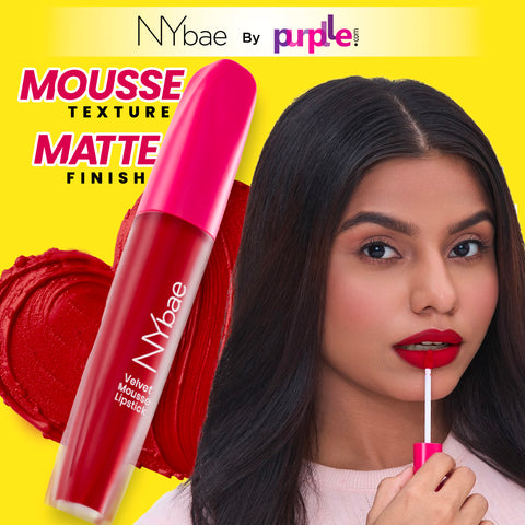 NY Bae Velvet Mousse Liquid Lipstick - Red Hot Rebel 01 (6.5 ml) | Velvet Matte Finish | Transferproof | Smudgeproof | Ultra Light | Smooth | Moisturising Red Lipstick