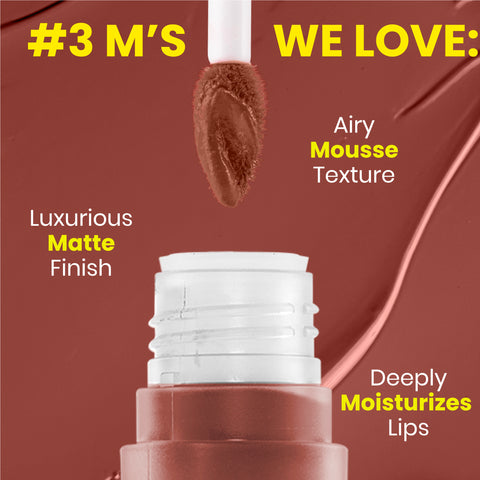 NY Bae Velvet Mousse Liquid Lipstick - Spicy Rust 06 (6.5 ml) | Velvet Matte Finish | Transferproof | Smudgeproof | Ultra Light | Smooth | Moisturising Brown Lipstick