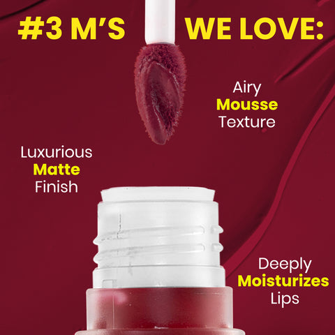 NY Bae Velvet Mousse Liquid Lipstick - Badass Berry 02 (6.5 ml) | Velvet Matte Finish | Transferproof | Smudgeproof | Ultra Light | Smooth | Moisturising Plum Lipstick