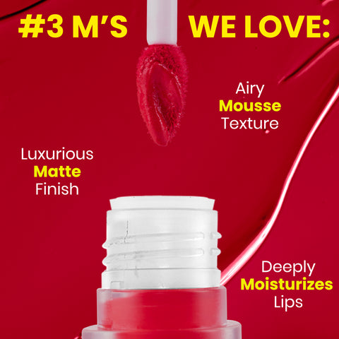 NY Bae Velvet Mousse Liquid Lipstick - Red Hot Rebel 01 (6.5 ml) | Velvet Matte Finish | Transferproof | Smudgeproof | Ultra Light | Smooth | Moisturising Red Lipstick