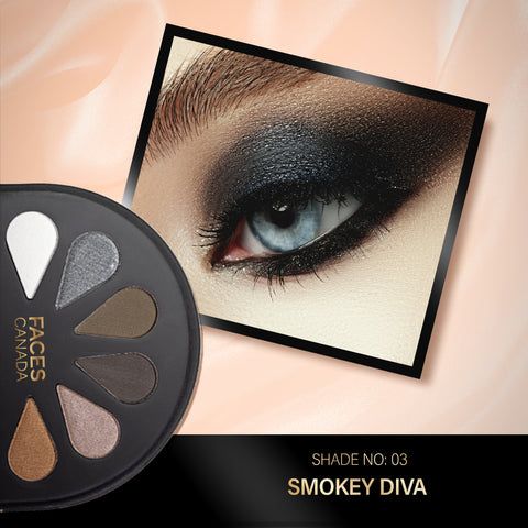 FACES CANADA 6 in 1 Eyeshadow Palette - Smokey Diva 03, 6 gm | Olive Butter & Macadamia Oil | Vibrant Colors | Highly Pigmented | Easily Blendable | Silky Satin Texture | No Crease | Cruelty-Free