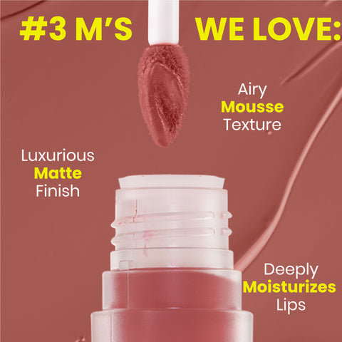 NY Bae Velvet Mousse Liquid Lipstick - Barely Bold 08 (6.5 ml) | Velvet Matte Finish | Transferproof | Smudgeproof | Ultra Light | Smooth | Moisturising Nude Lipstick