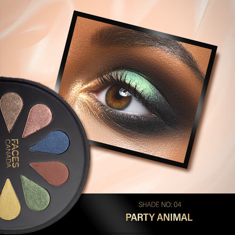 FACES CANADA 6 in 1 Eyeshadow Palette - Party Animal 04, 6 gm | Olive Butter & Macadamia Oil | Vibrant Colors | Highly Pigmented | Easily Blendable | Silky Satin Texture | No Crease | Cruelty-Free