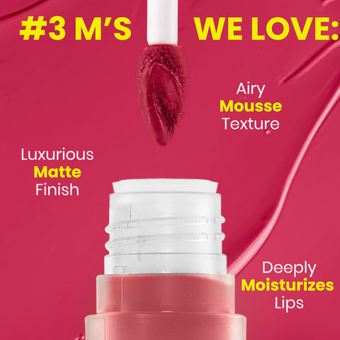 NY Bae Velvet Mousse Liquid Lipstick- Fiesty Pink 05 (6.5 ml) | Velvet Matte Finish | Transferproof | Smudgeproof | Ultra Light | Smooth | Moisturising Pink Lipstick