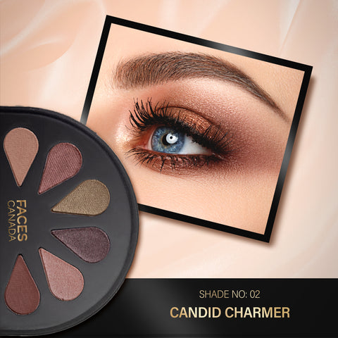 FACES CANADA 6 in 1 Eyeshadow Palette - Candid Charmer 02, 6 gm | Olive Butter & Macadamia Oil | Vibrant Colors | Highly Pigmented | Easily Blendable | Silky Satin Texture | No Crease | Cruelty-Free