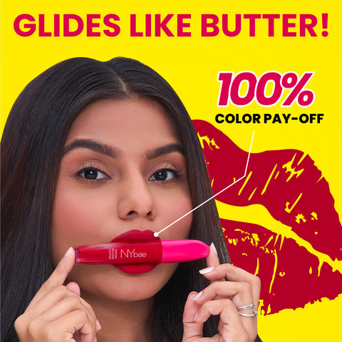 NY Bae Velvet Mousse Liquid Lipstick - Red Hot Rebel 01 (6.5 ml) | Velvet Matte Finish | Transferproof | Smudgeproof | Ultra Light | Smooth | Moisturising Red Lipstick