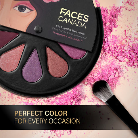 FACES CANADA 6 in 1 Eyeshadow Palette - Hopeless Romantic 01, 6 gm | Olive Butter & Macadamia Oil | Vibrant Colors | Highly Pigmented | Easily Blendable | Silky Satin Texture | No Crease | Cruelty-Free