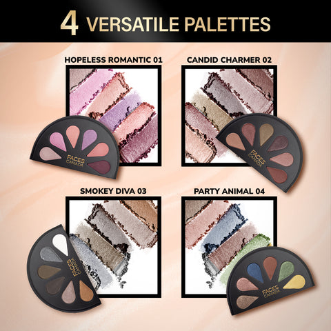 FACES CANADA 6 in 1 Eyeshadow Palette - Hopeless Romantic 01, 6 gm | Olive Butter & Macadamia Oil | Vibrant Colors | Highly Pigmented | Easily Blendable | Silky Satin Texture | No Crease | Cruelty-Free