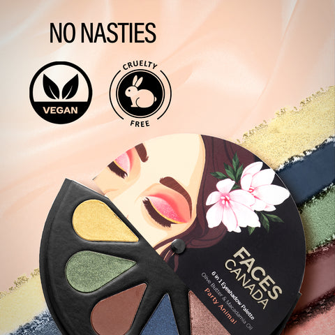 FACES CANADA 6 in 1 Eyeshadow Palette - Party Animal 04, 6 gm | Olive Butter & Macadamia Oil | Vibrant Colors | Highly Pigmented | Easily Blendable | Silky Satin Texture | No Crease | Cruelty-Free