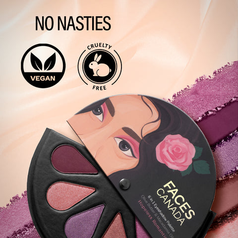 FACES CANADA 6 in 1 Eyeshadow Palette - Hopeless Romantic 01, 6 gm | Olive Butter & Macadamia Oil | Vibrant Colors | Highly Pigmented | Easily Blendable | Silky Satin Texture | No Crease | Cruelty-Free