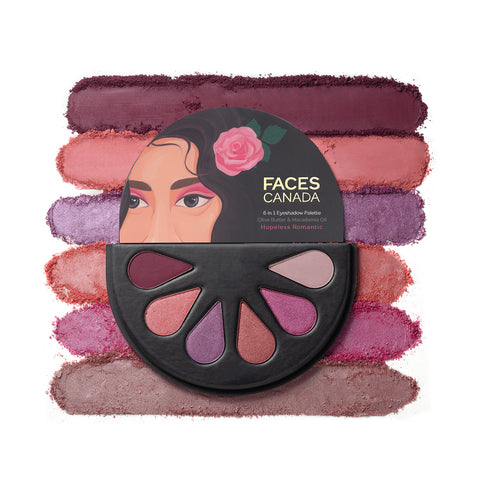 FACES CANADA 6 in 1 Eyeshadow Palette - Hopeless Romantic 01, 6 gm | Olive Butter & Macadamia Oil | Vibrant Colors | Highly Pigmented | Easily Blendable | Silky Satin Texture | No Crease | Cruelty-Free