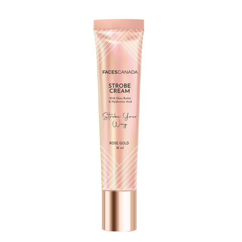 FACES CANADA Strobe Cream Mini- Rose Gold, (18 gm) | Primer + Highlighter + Moisturizer | Shea Butter & Hyaluronic Acid | Intense Hydration | Flawless Radiant Dewy Skin | Illuminating & Glowing Makeup Base
