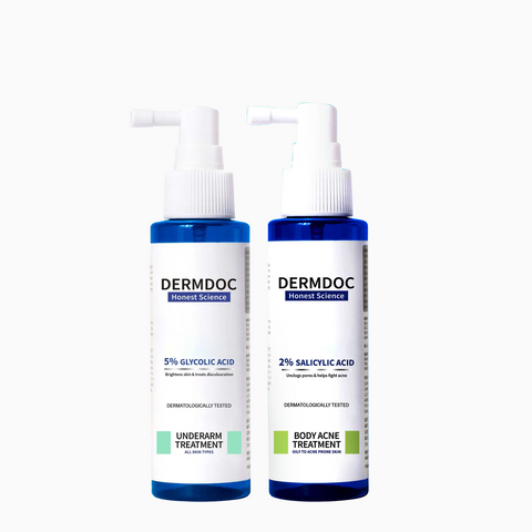 DERMDOC Combo Kit for Smooth & Clear Skin | 5% Glycolic Acid Under Arm Treatment Spray (100 ml) | 2% Salicylic Acid Body Acne Treatment Spray (100 ml) | body & back acne treatment dark underarms dark patches
