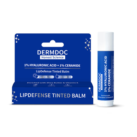DermDoc 1% Hyaluronic Acid + 1% Ceramide Berry Tinted Lip Balm SPF 50 PA+++ 4 gm| Hydrates, Repairs & Protects Lips | UV Defense + 4 Hr Water Resistance | High Tint Coverage | Deep Moisturization | Sun Protection| Enriched with Shea Butter & Vitamin E