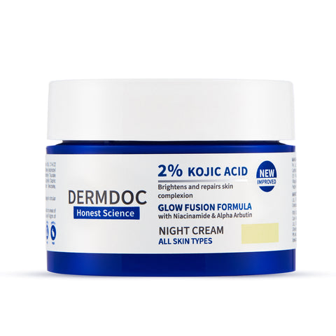 DERMDOC 2% Kojic Acid Glow Fusion Formula Night Cream (25 gm) | Skin Brightening I Targets Pigmentation I With Niacinamide & Alpha Arbutin