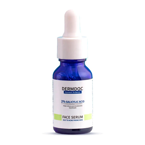 DERMDOC 2% Salicylic Acid Face Serum (15 ml) | For Blackheads & Whiteheads | Targets Active Acne | Calms Irritation & Unclogs Pores