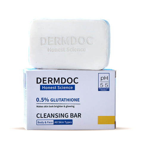 DERMDOC 0.5% Glutathione Cleansing Soap Bar (75 gm) | Soap Free Formula | Sensitive Skin Friendly | Skin Brightening | Gentle & Non-Drying