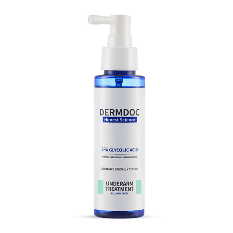 DERMDOC by Purple 5% Glycolic Acid Underarm Brightening Spray Treatment (55 ml) | Exfoliating & Brightening | MultiPurpose Spray for Hyperpigmentation, Dark Spots, Dark Neck, Dark Underarms & Strawberry Legs