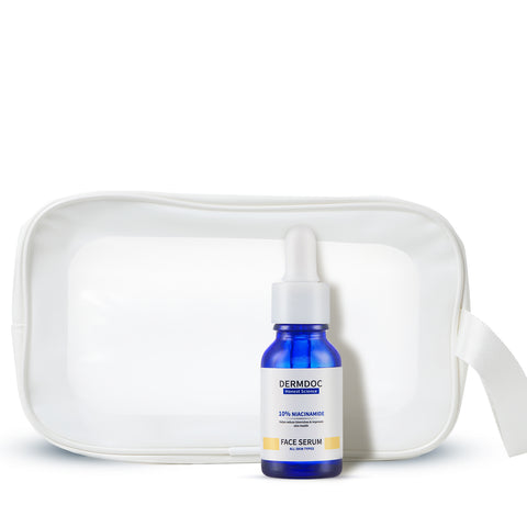 DERMDOC NiaBright Travel Kit | FREE Travel Pouch | 10% Niacinamide Face Serum (30 ml)