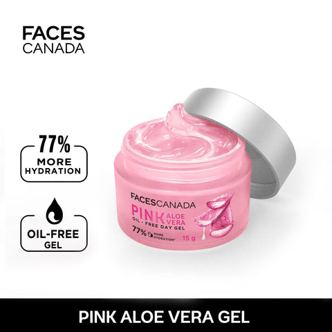 FACES CANADA Pink Aloe Vera Oil-Free Day Gel, 50 gm | 1.5% Hyaluronic Acid | Intense Hydration | Lightweight, Non Sticky & Absorbs Easily | Soothing, Nourishing & Acne Control | No Alcohol & Parabens