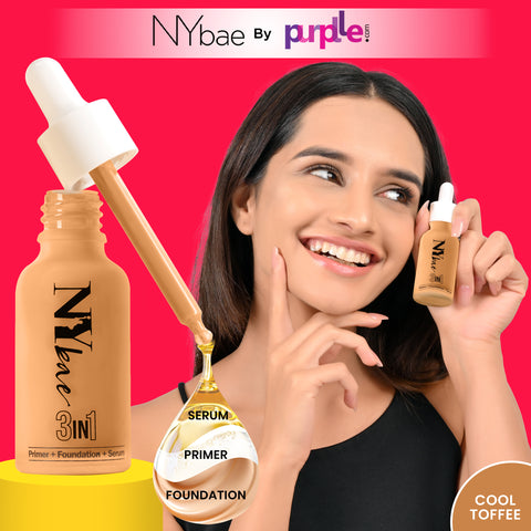 NY Bae 3 IN 1 Serum Foundation - Cool Toffee 11 (30 ml) | Infused with Primer | Moisturising I Glowing Korean Skin I Celeb Glow | Dewy Makeup | Evens Skin Tone | Ultra Glow