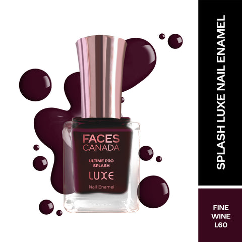 FACES CANADA Ultime Pro Splash Luxe Nail Enamel - Fine Wine (L60), 12ml | Glossy Finish | Quick Drying | Long Lasting | High Shine | Chip Defiant | Even-Finish | Vegan | Non-Toxic | Ethanol-Free
