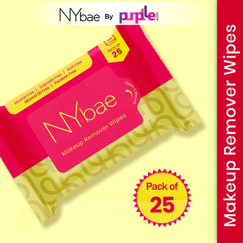NY Bae Makeup Remover Wipes - Pack of 25 | Cleansing Facial Wipes | Refreshing | Alcohol Free | Sulphate Free | Compact | Travel Friendly
