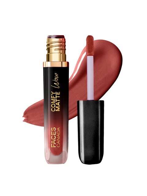 FACES CANADA Comfy Matte Wow Liquid Lipstick Nude Nectar 08, (3.8 ml)| One Swipe Application | Highly Pigmented | Comfortable Wear | Glides Smoothly | Long Lasting | Transferproof