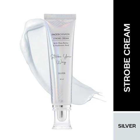 FACES CANADA Strobe Cream - Silver, 30 ml | With Shea Butter & Hyaluronic Acid | Intense Hydration | Dewy Skin | Illuminating & Glowing Makeup Base