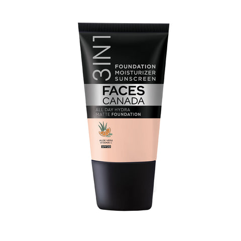 FACES CANADA All Day Hydra Matte Foundation - Mini | 3-in-1 Foundation + Moisturizer + SPF 30 | 24 HR Aloe Hydration & Vitamin C | 10HR Long Wear | Medium to High Buildable Coverage | Rose Ivory | 18 ml
