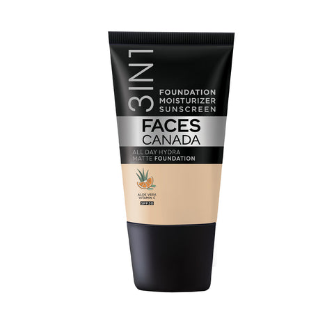 FACES CANADA All Day Hydra Matte Foundation - Mini | 3-in-1 Foundation + Moisturizer + SPF 30 | 24 HR Aloe Hydration & Vitamin C | 10HR Long Wear | Medium to High Buildable Coverage | Absolute Ivory | 18 ml