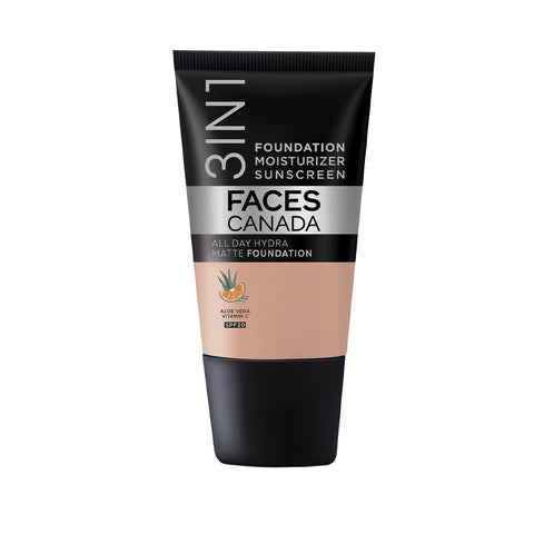FACES CANADA All Day Hydra Matte Foundation - Mini | 3-in-1 Foundation + Moisturizer + SPF 30 | 24 HR Aloe Hydration & Vitamin C | 10HR Long Wear | Medium to High Buildable Coverage | Warm Natural | 18 ml