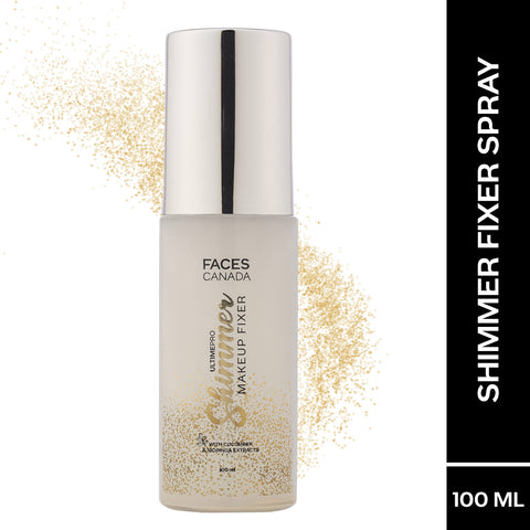 FACES CANADA Ultime Pro Shimmer Makeup Fixer, 100ml | Long Lasting Makeup Setting Spray | Keeps Makeup Intact | Glamourous Shimmer Finish | Hydrates, Soothes & Refreshes Skin | Alcohol Free