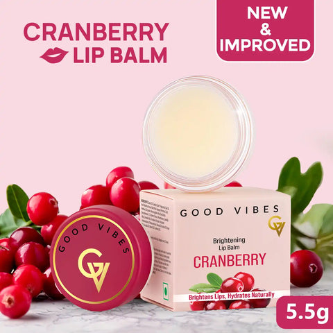Good Vibes Cranberry Brightening Lip Balm | New & Improved| Ideal for Chapped & Pigmented lips | Brightens lips (5.5 gm)