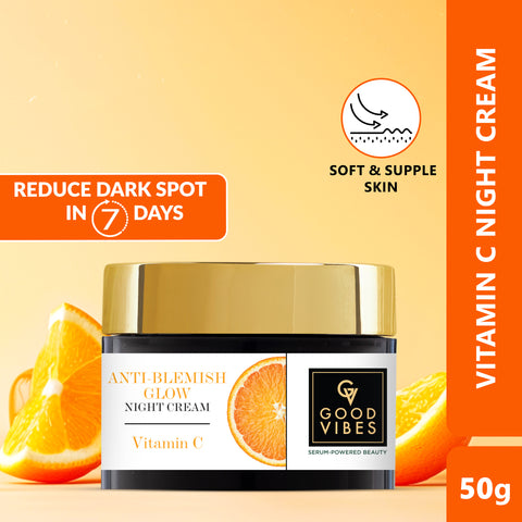 Good Vibes Anti-Blemish Vitamin C Glow Night Cream | Spotless, Brightening, Depigmentation, Reduces dark spot, Skin renewing, Sleep treatment (50 gm)
