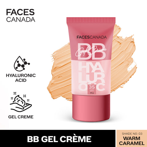 FACES CANADA SPF 35 BB Gel Creme - Warm Caramel, 30 gm | Multitasking | Even Skin Tone | Instant Glow | Smooth Flawless Matte Finish | Hydrating | Lightweight & Nonsticky