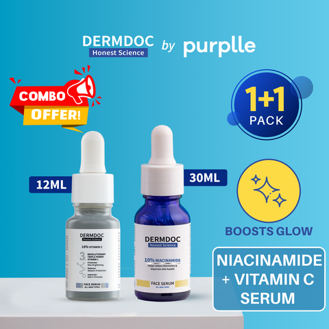 DERMDOC by Purplle Glow Boosters | 10% Niacinamide Face Serum (15 ml) |10% Vitamin C Face Serum (12 ml)