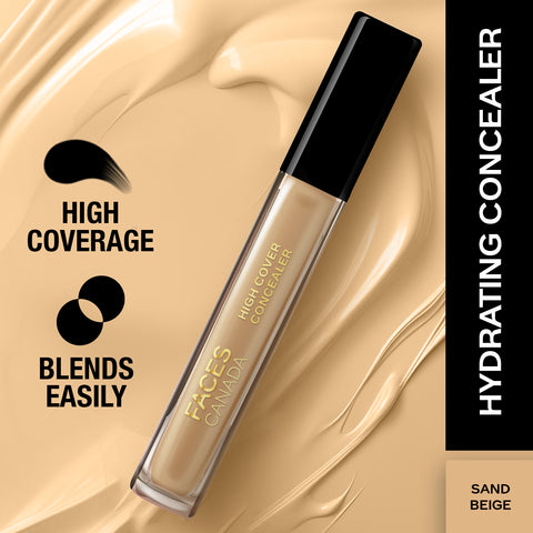 FACES CANADA High Cover Concealer - Sand Beige 01, 4 ml | Natural Finish Liquid Concealer | Blends Easily | Covers Spots, Blemishes & Dark Circles | Shea Butter & Vitamin E