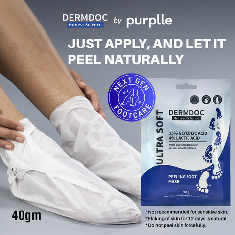 DERMDOC by Purplle 15 % Glycolic Acid & 4% Lactic Acid InstaPedi Foot Peeling Mask (40 gm) | Foot Mask For Baby Soft Feet | Removes & Heals, Dry & Cracked Skin