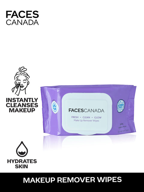 FACES CANADA Fresh Clean Glow Makeup Remover Wipes - 30 Wipes | Gentle Purifying | Ultra Soft | Instant Cleansing For All Skin Types | Hydrates & Moisturizes Skin | No Alcohol | No Parabens