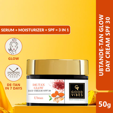 Good Vibes Ubtan De-Tan Glow Day Cream SPF30 | Tan free, Brightening, Depigmentation (50 gm)