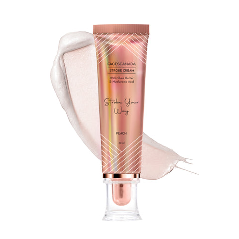 FACES CANADA Strobe Cream - Peach, 30 ml | Primer + Highlighter + Moisturizer | Shea Butter & Hyaluronic Acid | Intense Hydration | Flawless Radiant Dewy Skin | Illuminating & Glowing Makeup Base